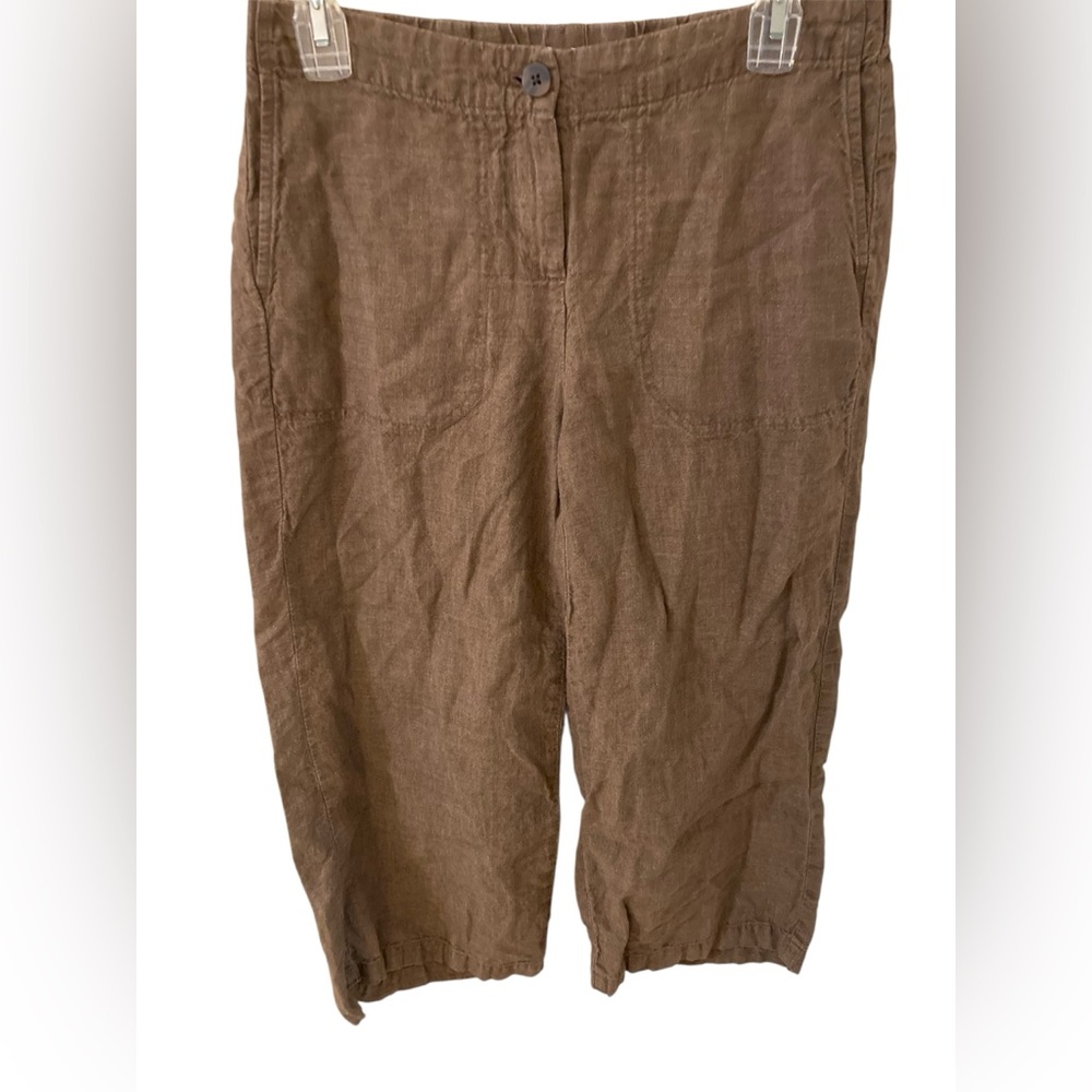 J Jill Love Linen Wide Leg Cropped Pants XS Petite Brown Lagenlook